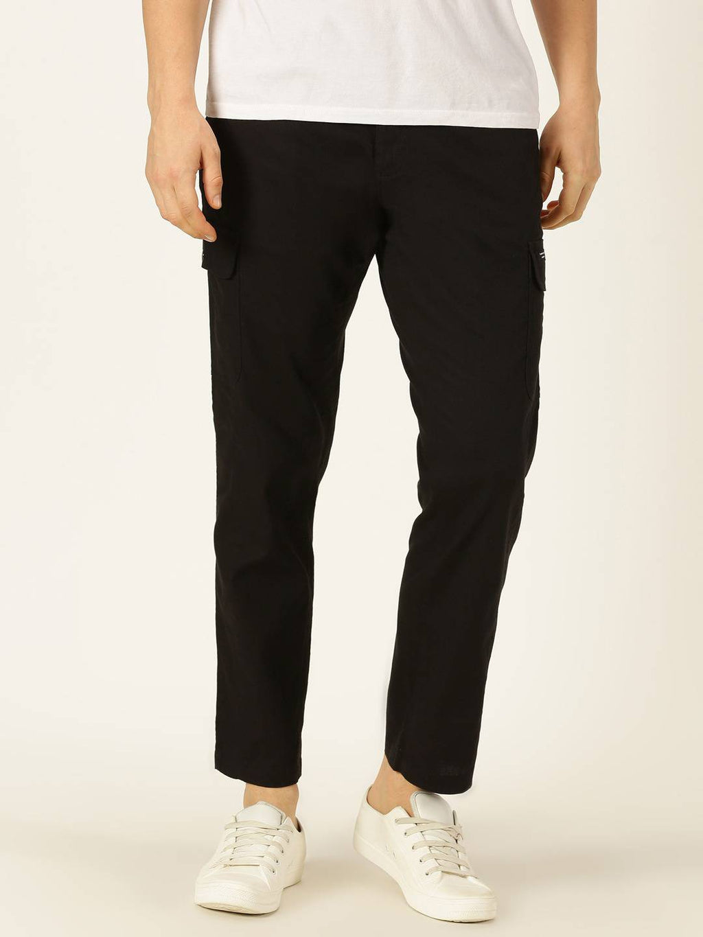 Thomas Scott Men Smart Slim Fit Linen Cotton Cargos Trousers