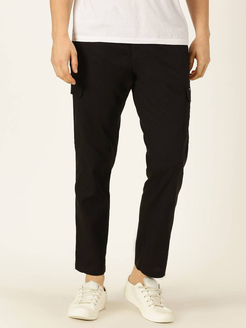Thomas Scott Men Smart Slim Fit Linen Cotton Cargos Trousers