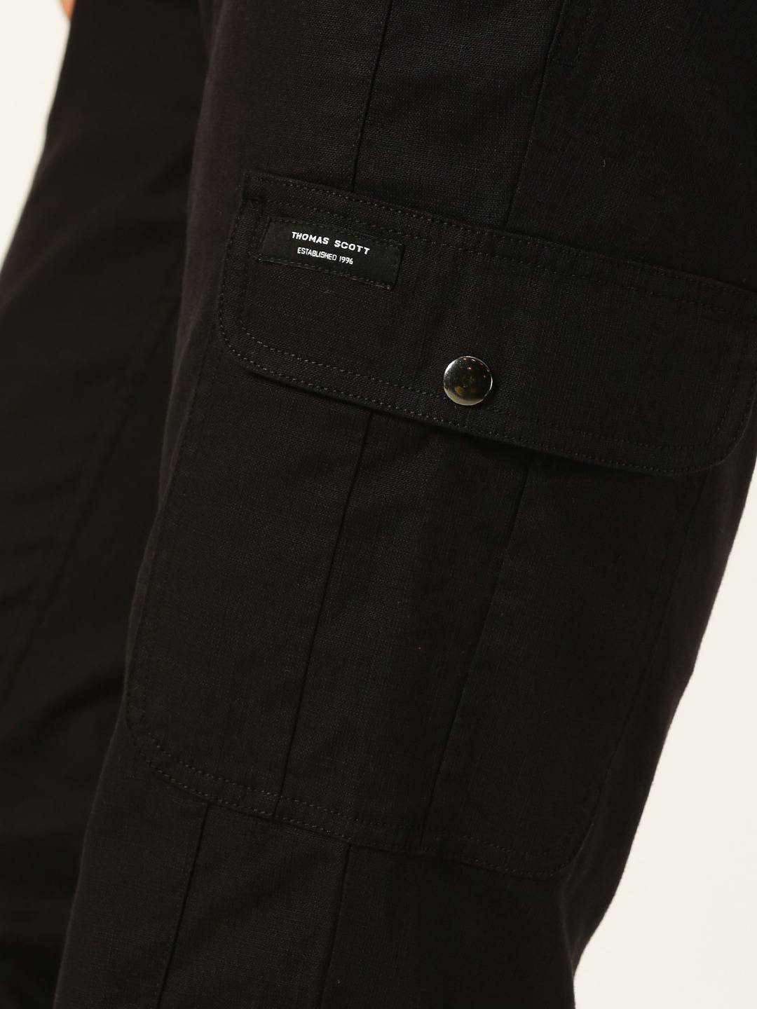 Thomas Scott Men Smart Slim Fit Linen Cotton Cargos Trousers