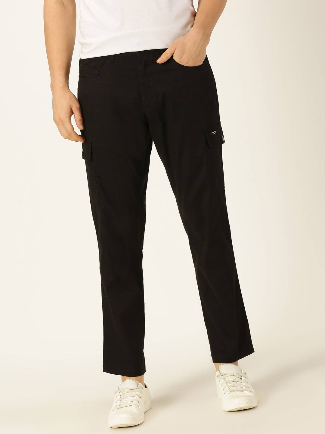 Thomas Scott Men Smart Slim Fit Linen Cotton Cargos Trousers