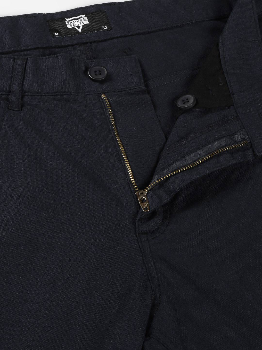 Thomas Scott Men Smart Slim Fit Linen Cotton Cargos Trousers