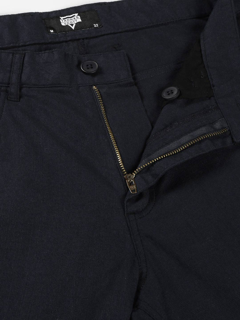 Thomas Scott Men Smart Slim Fit Linen Cotton Cargos Trousers