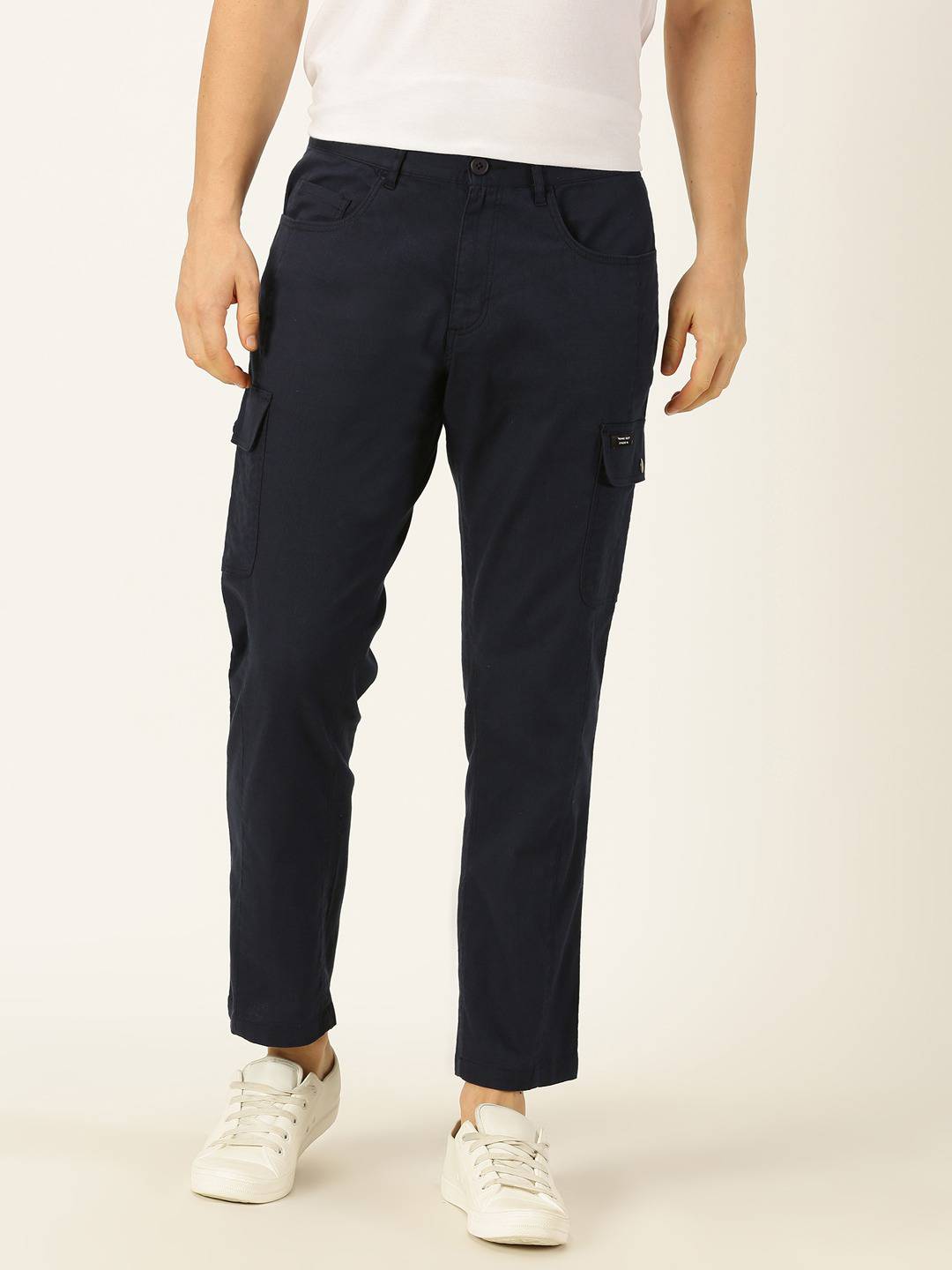 Thomas Scott Men Smart Slim Fit Linen Cotton Cargos Trousers