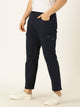 Navy Smart Slim Fit Mid-Rise Linen Cotton Woven Cargo Trouser For Men