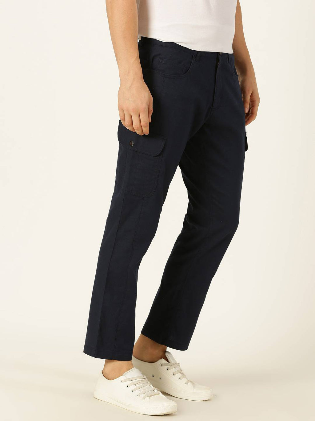 Thomas Scott Men Smart Slim Fit Linen Cotton Cargos Trousers