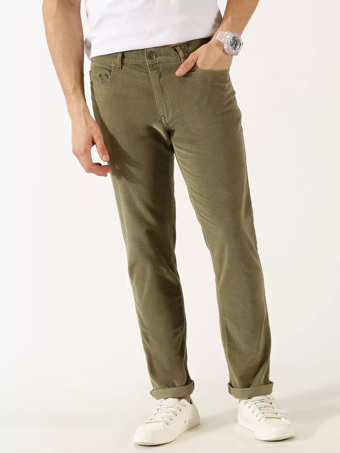 Thomas Scott Men Mid-Rise Smart Fit Corduroy Chinos Trousers