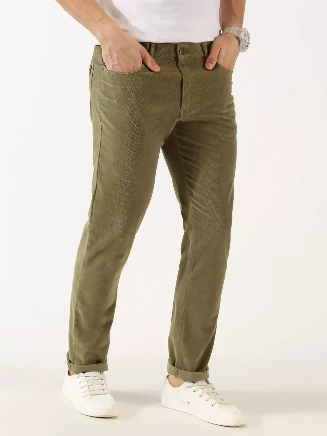 Thomas Scott Men Mid-Rise Smart Fit Corduroy Chinos Trousers