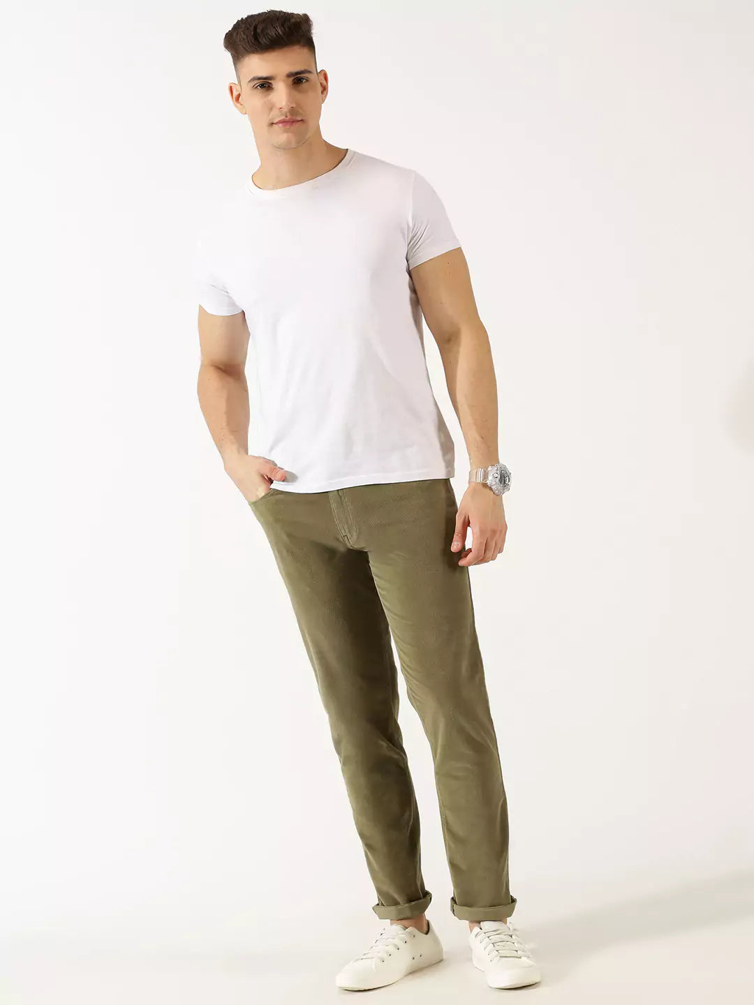 Thomas Scott Men Mid-Rise Smart Fit Corduroy Chinos Trousers