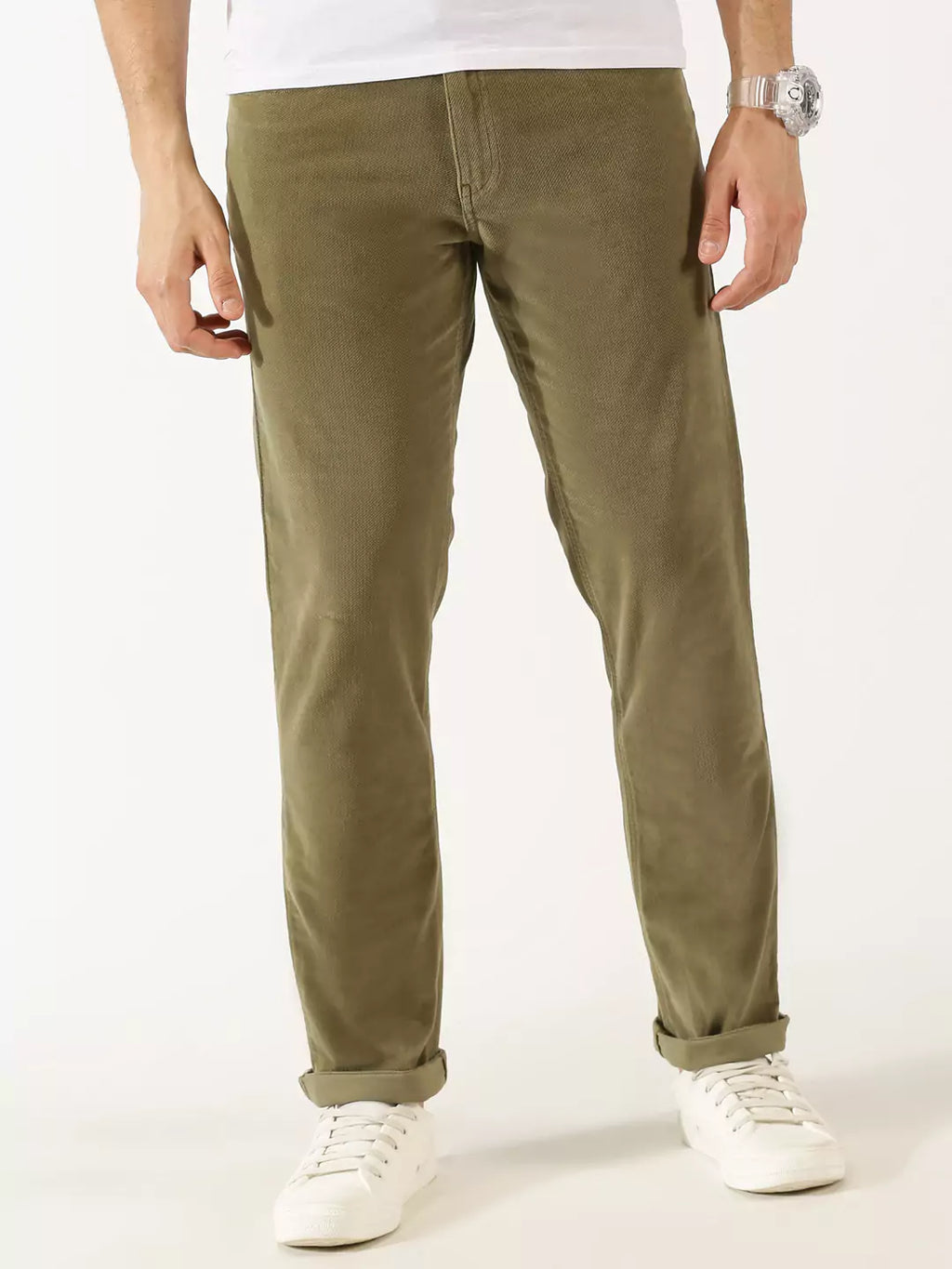 Thomas Scott Men Mid-Rise Smart Fit Corduroy Chinos Trousers