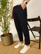 Navy Blue Mid-Rise Straight Fit Cotton Linen Cargo Trouser For Men