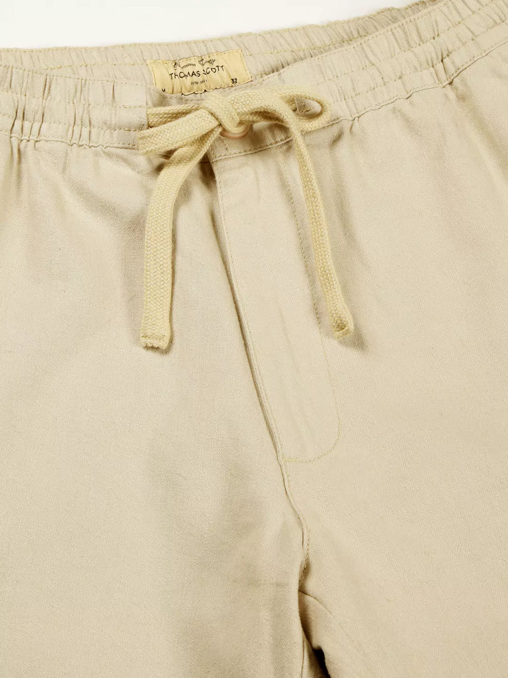 Thomas Scott Men Cream Mid-Rise Straight Fit Cotton Linen Woven Cargos Trouser