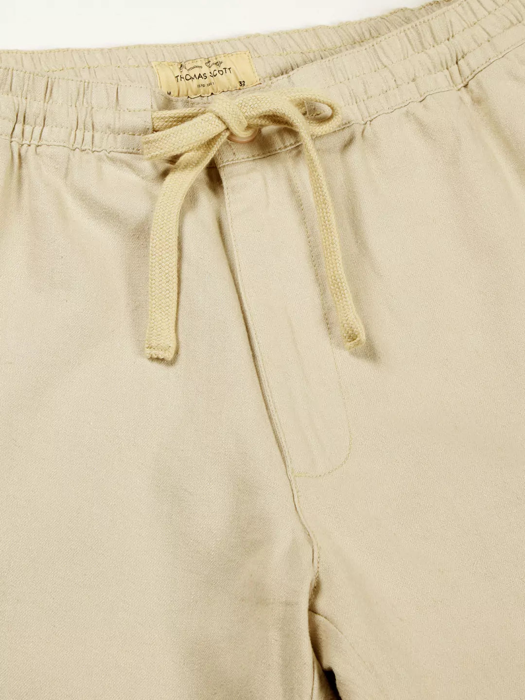 Thomas Scott Men Cream Mid-Rise Straight Fit Cotton Linen Woven Cargos Trouser