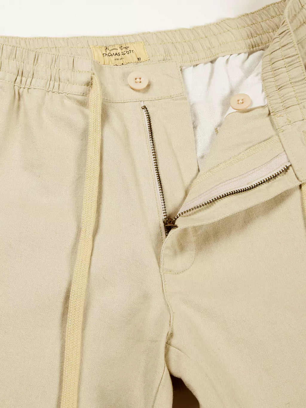 Thomas Scott Men Cream Mid-Rise Straight Fit Cotton Linen Woven Cargos Trouser
