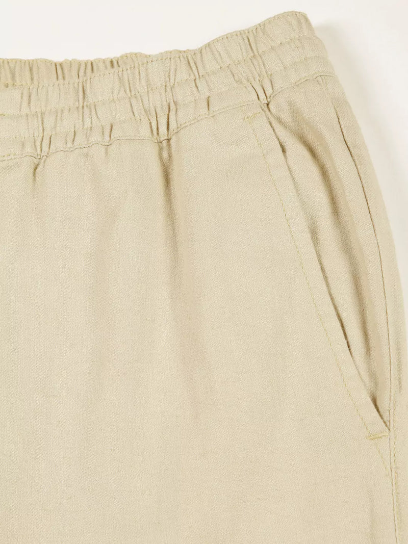 Thomas Scott Men Cream Mid-Rise Straight Fit Cotton Linen Woven Cargos Trouser