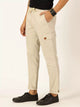 Thomas Scott Men Cream Mid-Rise Straight Fit Cotton Linen Woven Cargos Trouser