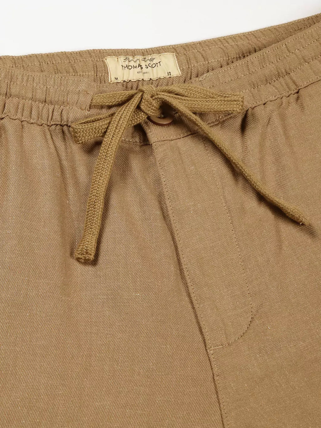 Thomas Scott Men Khaki Mid-Rise Straight Fit Cotton Linen Woven Cargos Trouser