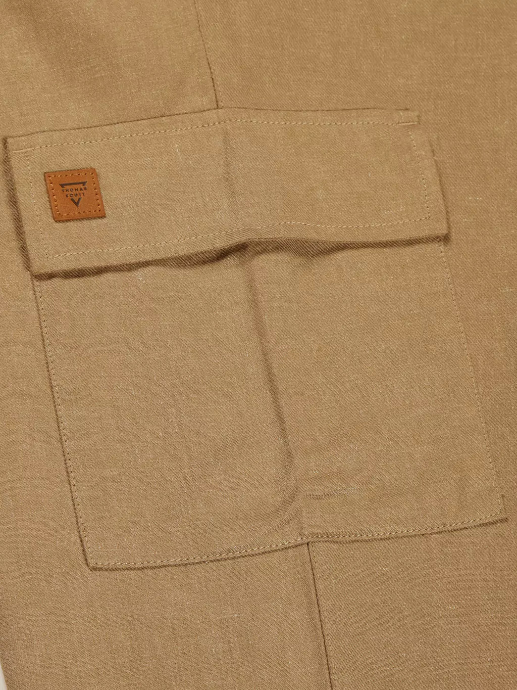 Thomas Scott Men Khaki Mid-Rise Straight Fit Cotton Linen Woven Cargos Trouser