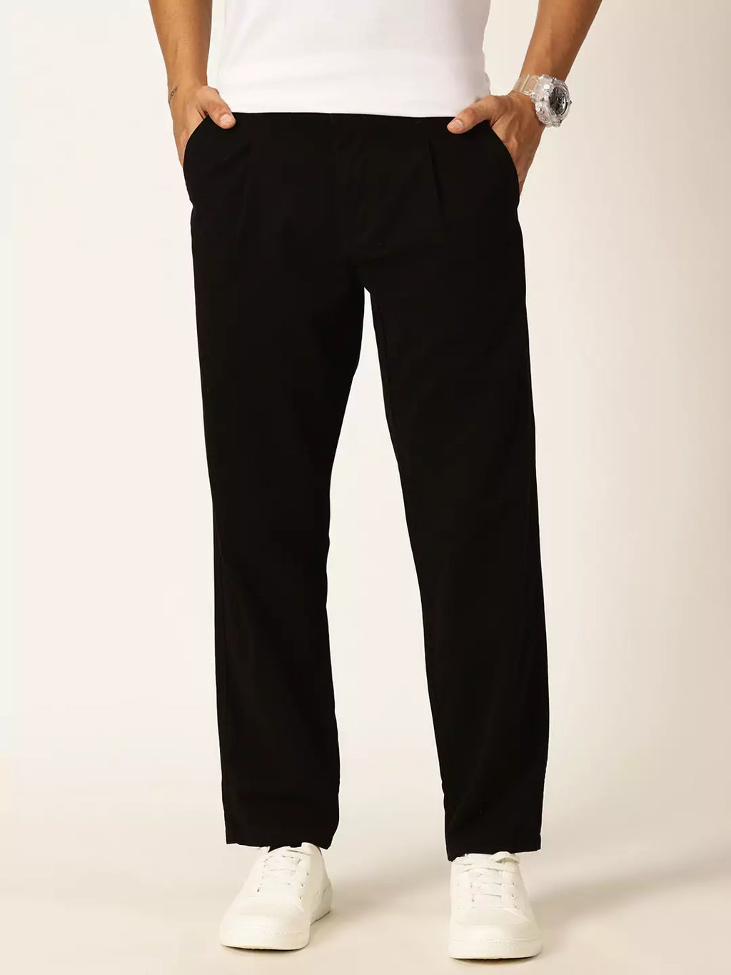 Thomas Scott Men Smart Straight Fit Mid-Rise Easy Wash Pure Cotton Chinos Trousers