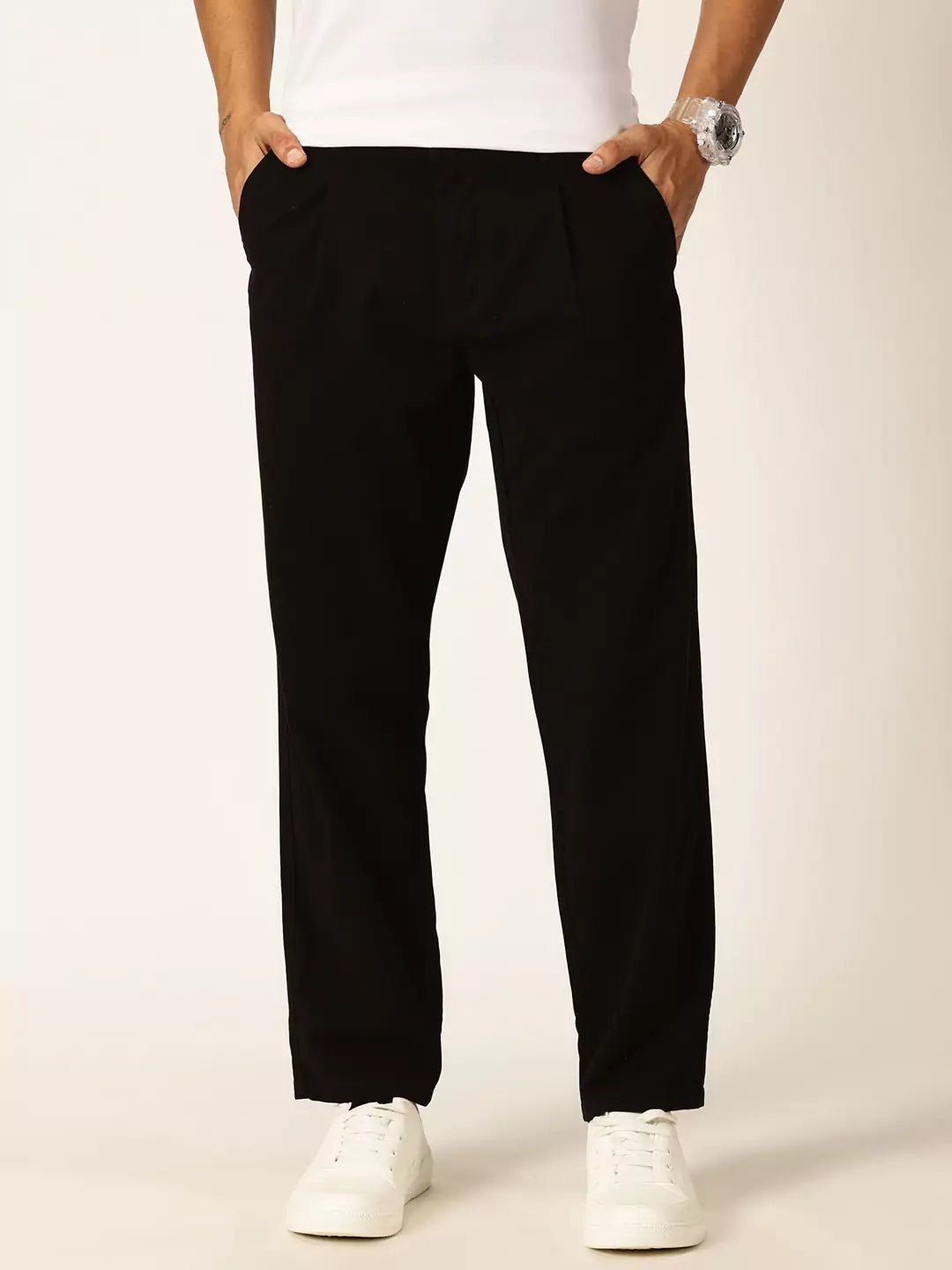 Thomas Scott Men Smart Straight Fit Mid-Rise Easy Wash Pure Cotton Chinos Trousers