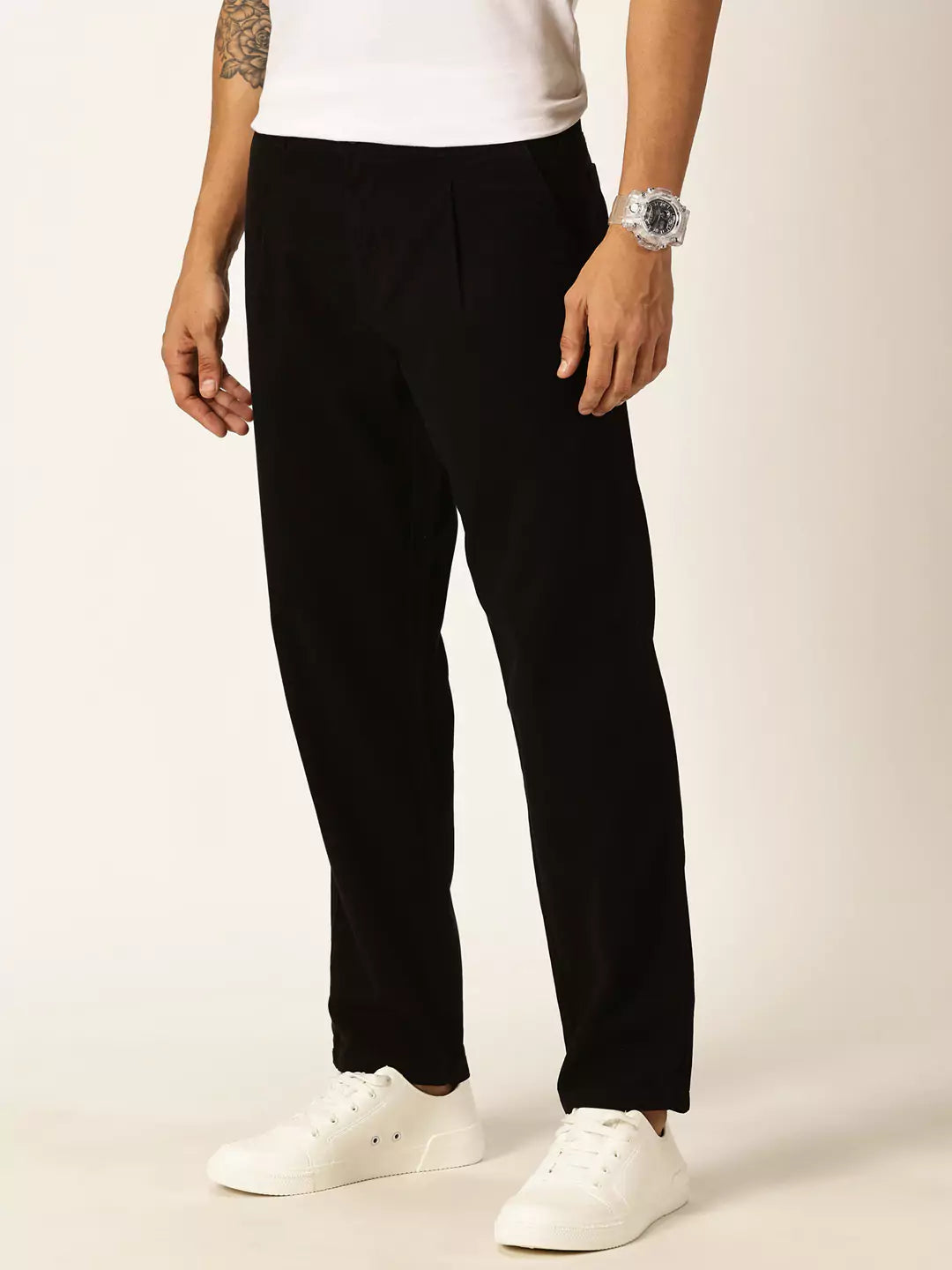 Thomas Scott Men Smart Straight Fit Mid-Rise Easy Wash Pure Cotton Chinos Trousers