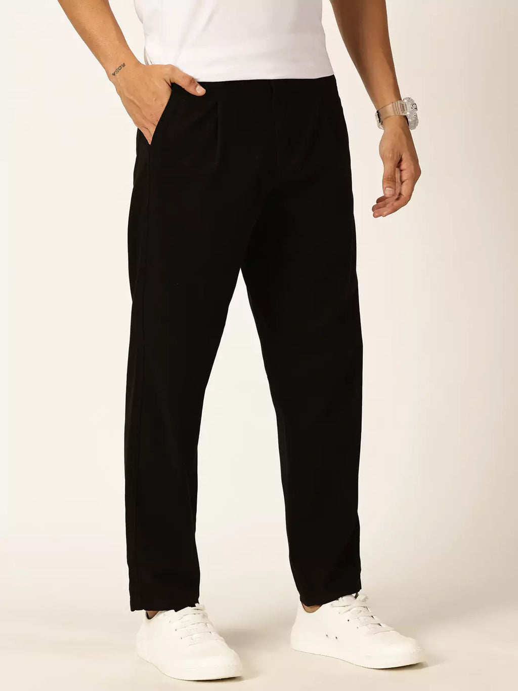 Thomas Scott Men Smart Straight Fit Mid-Rise Easy Wash Pure Cotton Chinos Trousers