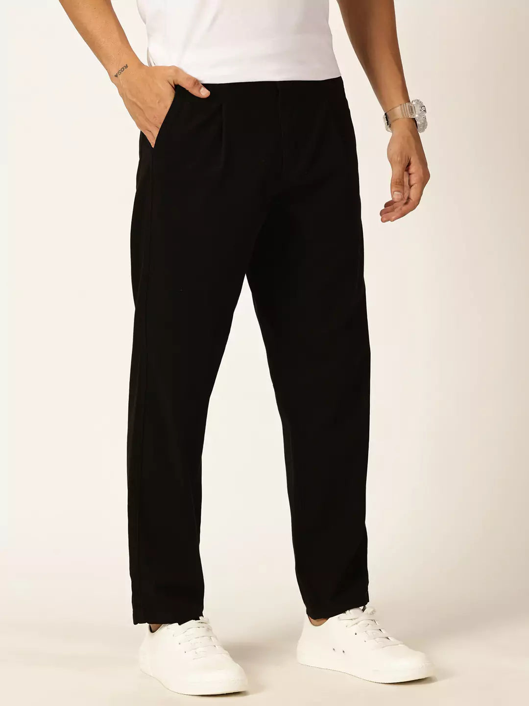 Thomas Scott Men Smart Straight Fit Mid-Rise Easy Wash Pure Cotton Chinos Trousers