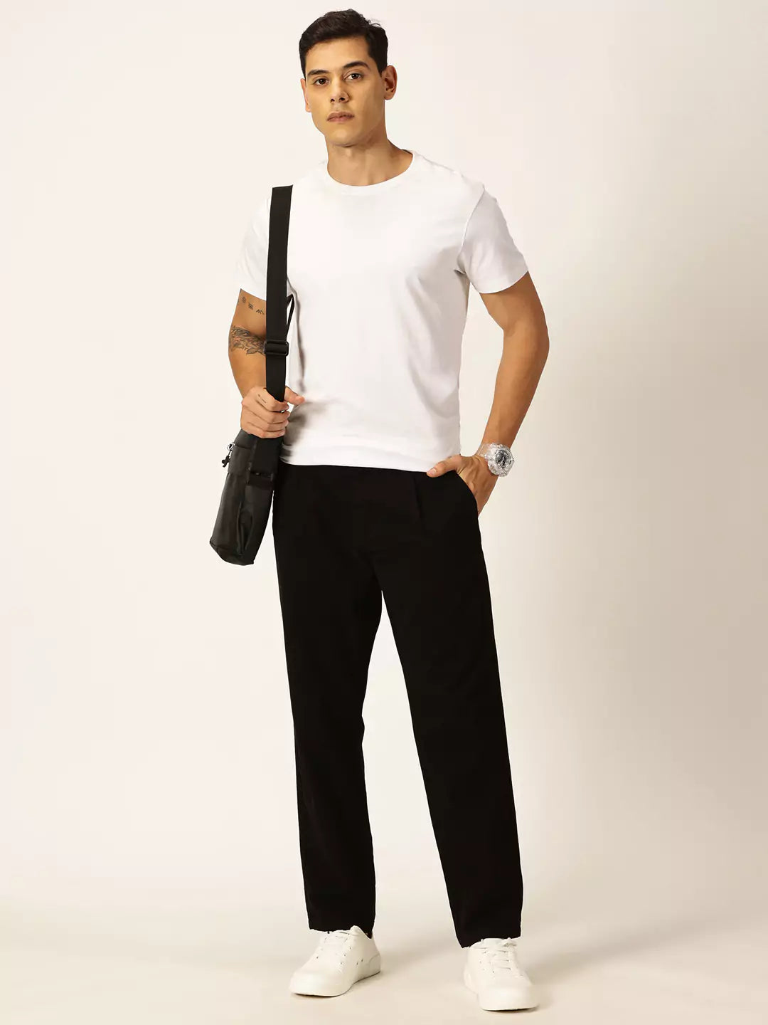 Thomas Scott Men Smart Straight Fit Mid-Rise Easy Wash Pure Cotton Chinos Trousers