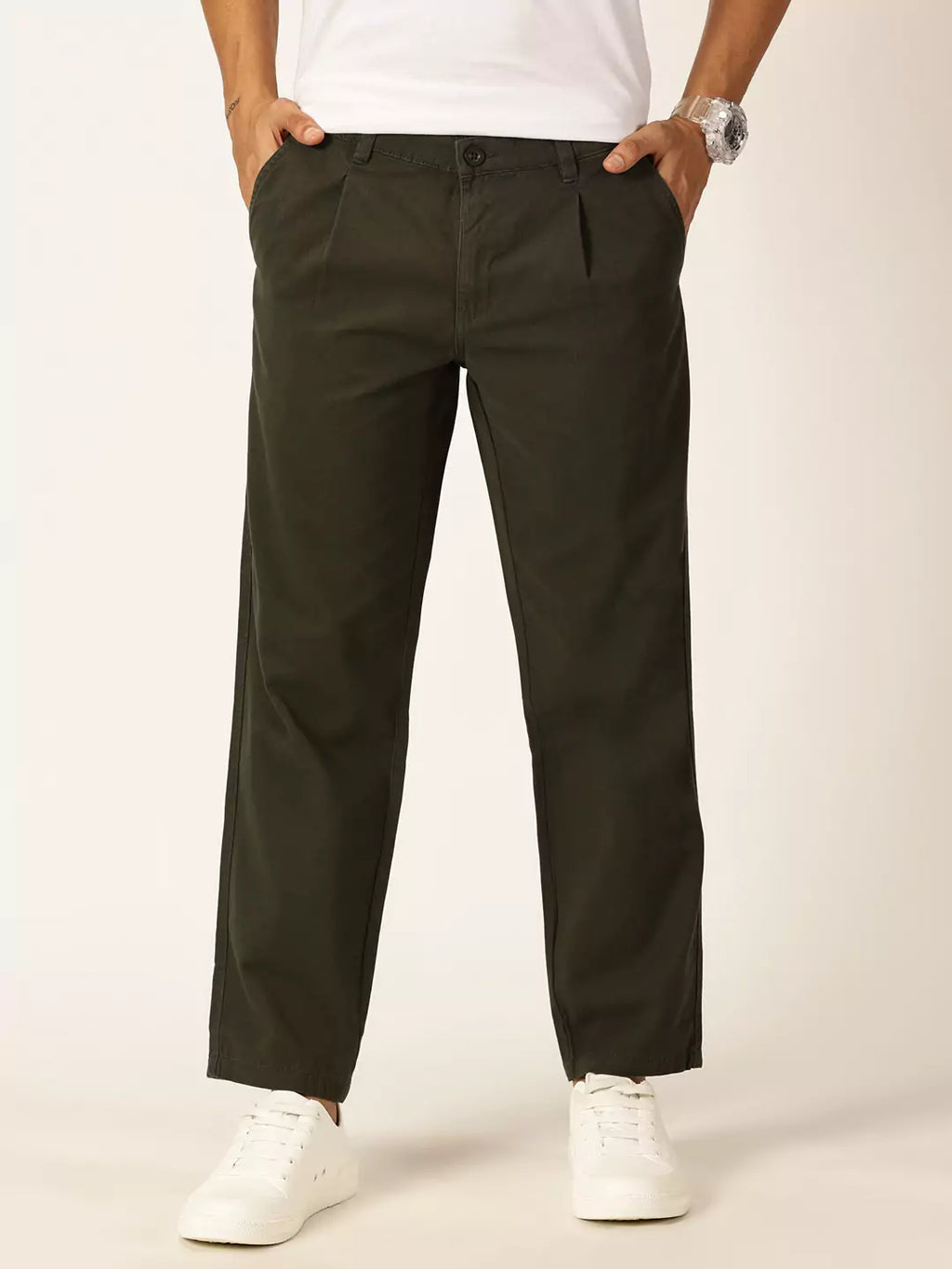 Thomas Scott Men Smart Straight Fit Mid-Rise Easy Wash Chinos Pure Cotton Trousers