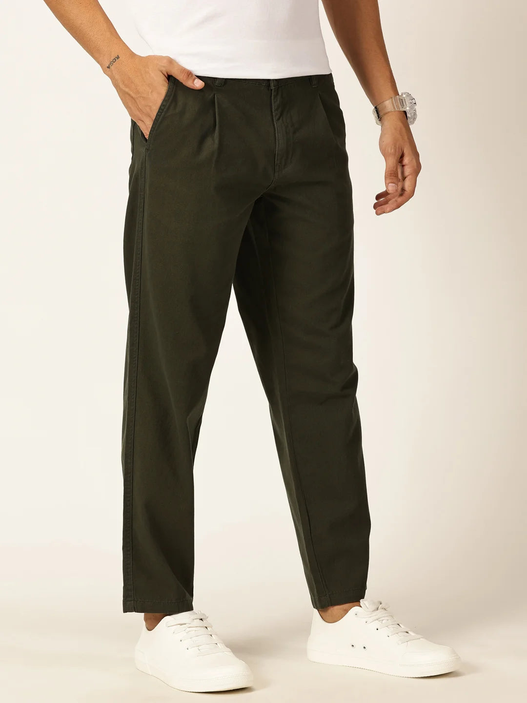 Thomas Scott Men Smart Straight Fit Mid-Rise Easy Wash Chinos Pure Cotton Trousers