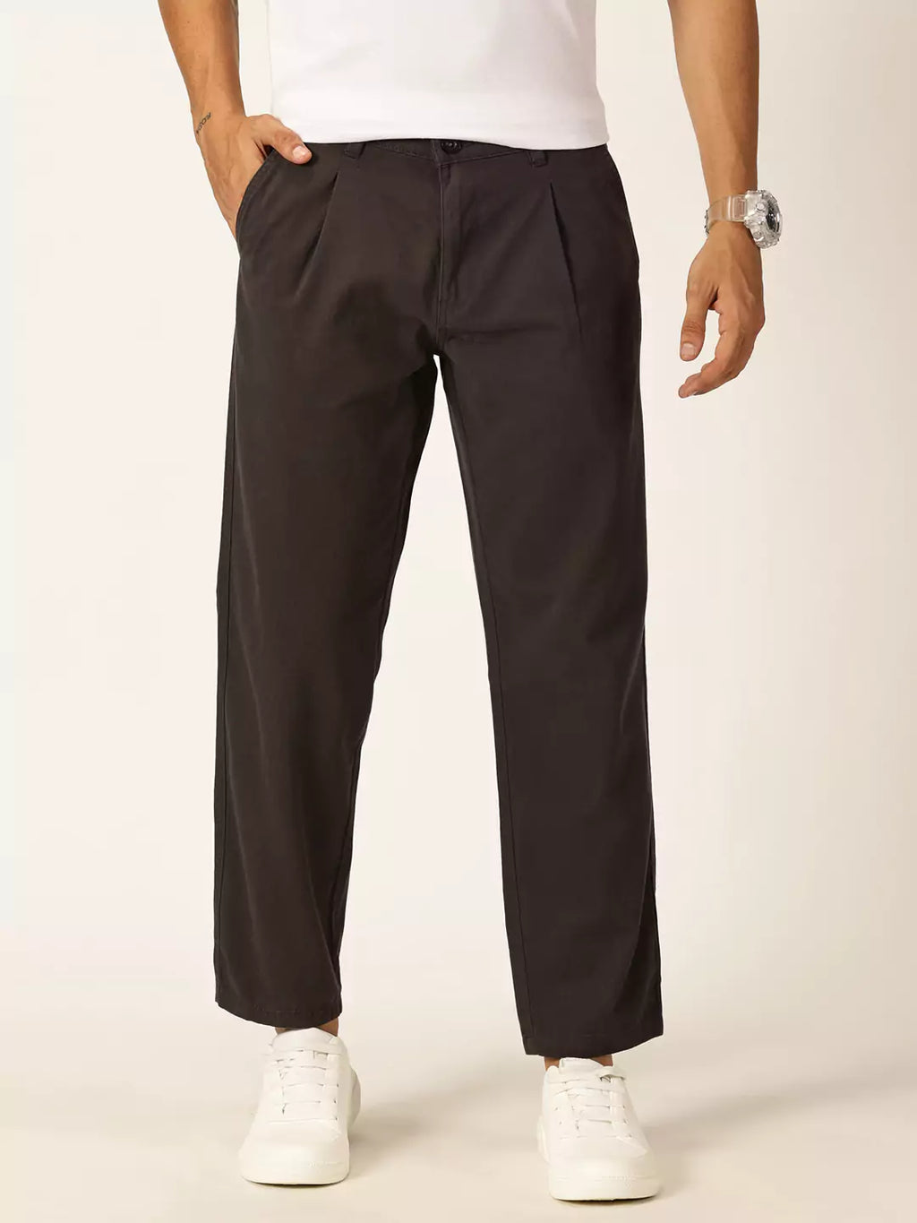 Thomas Scott Men Smart Straight Fit Mid-Rise Easy Wash Pure Cotton Chinos Trousers