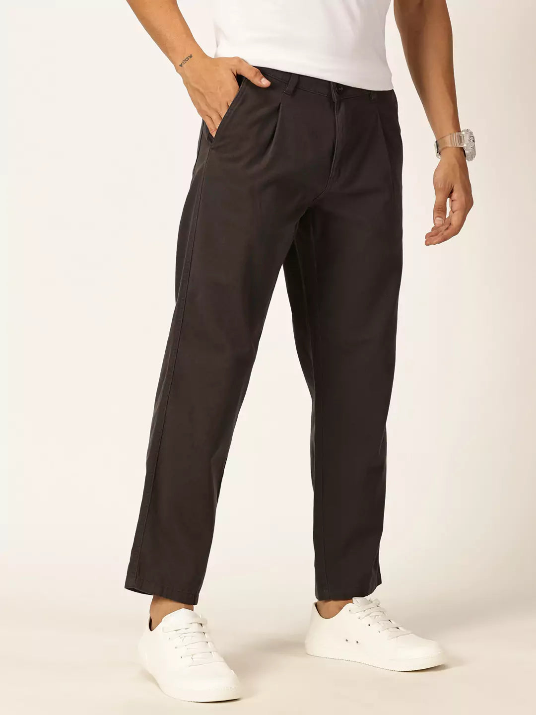 Thomas Scott Men Smart Straight Fit Mid-Rise Easy Wash Pure Cotton Chinos Trousers