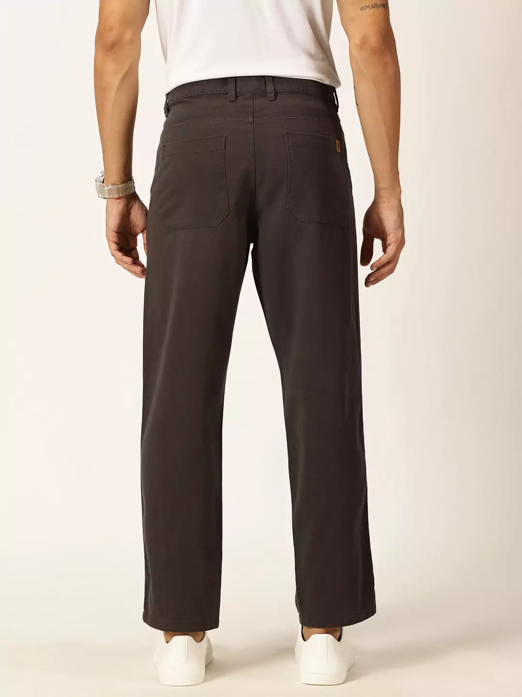 Thomas Scott Men Smart Straight Fit Mid-Rise Easy Wash Pure Cotton Chinos Trousers