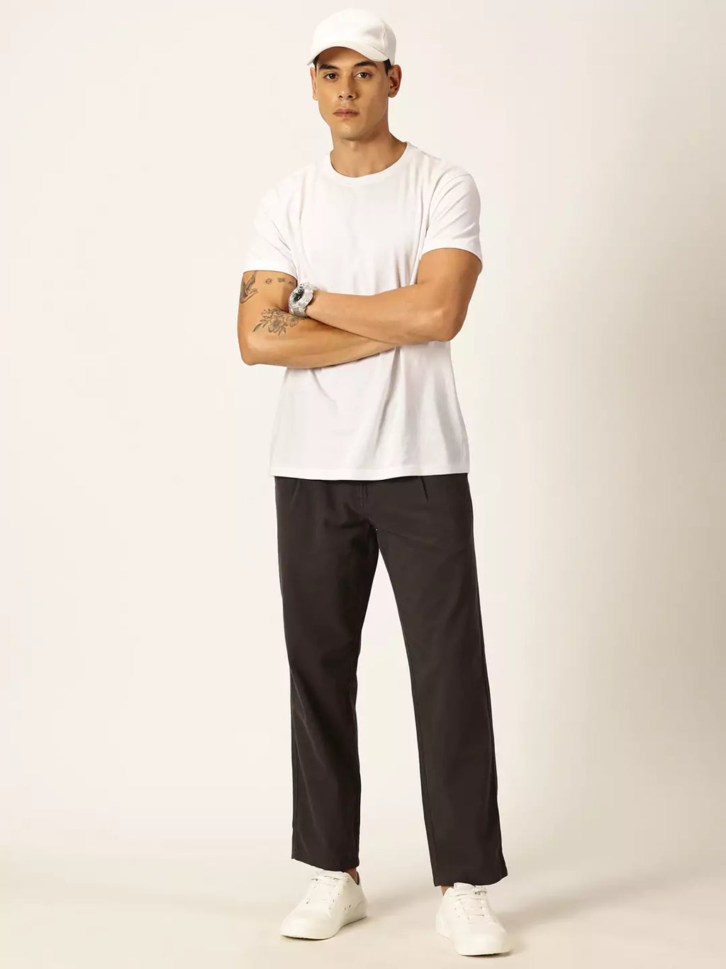 Thomas Scott Men Smart Straight Fit Mid-Rise Easy Wash Pure Cotton Chinos Trousers