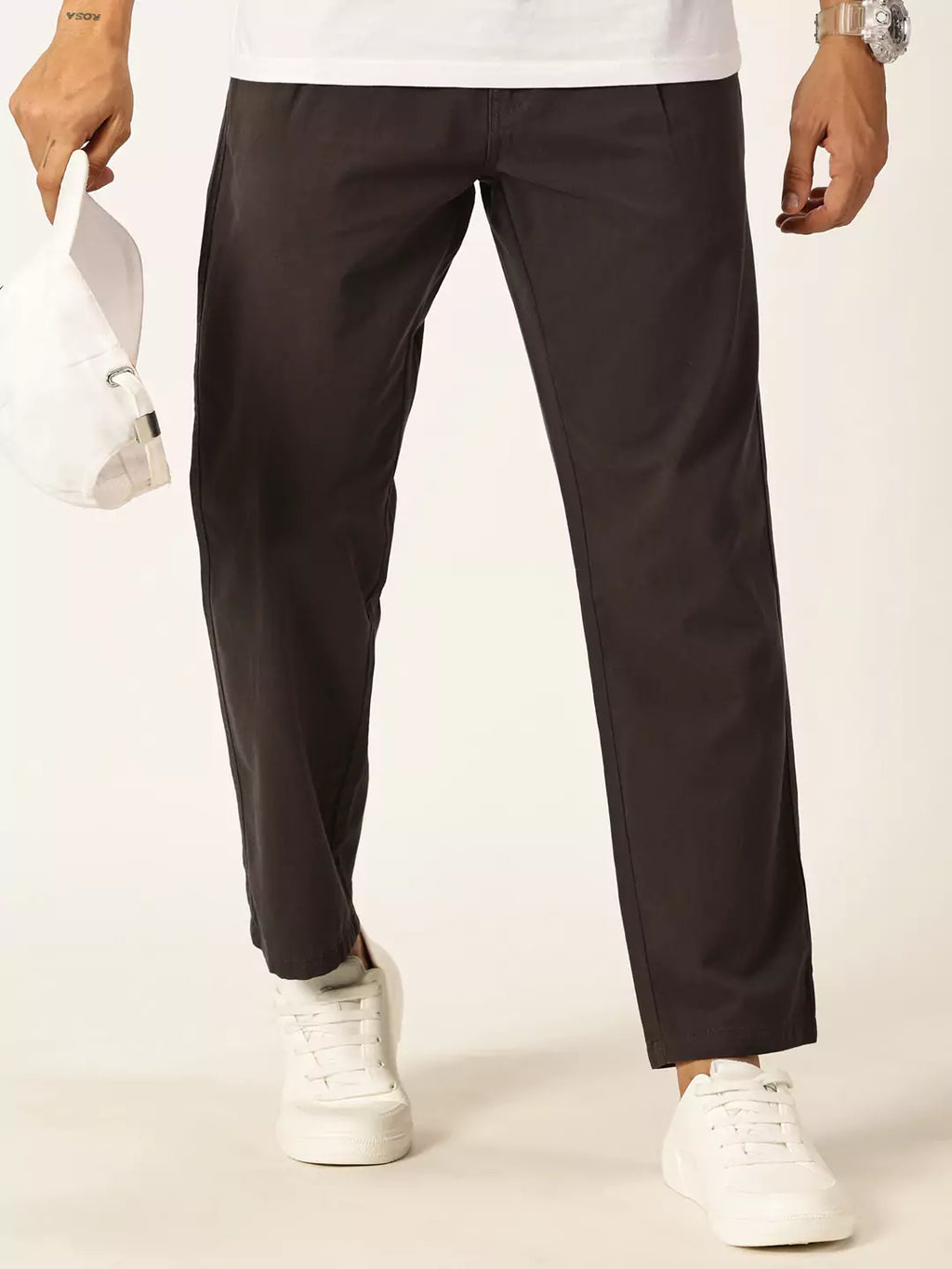 Thomas Scott Men Smart Straight Fit Mid-Rise Easy Wash Pure Cotton Chinos Trousers