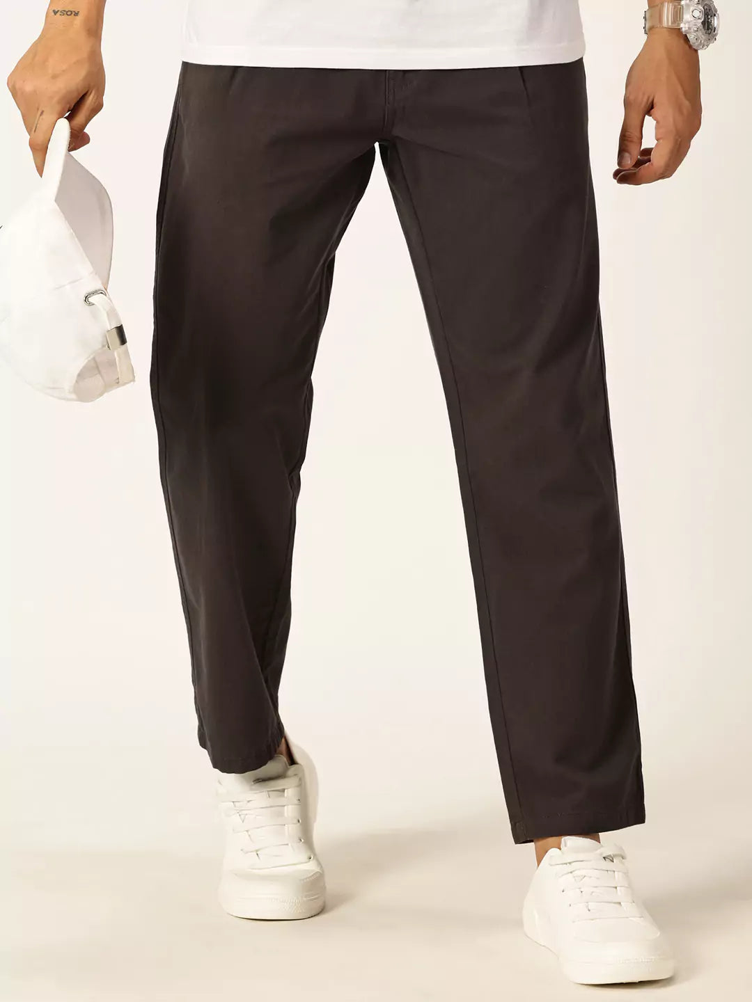 Thomas Scott Men Smart Straight Fit Mid-Rise Easy Wash Pure Cotton Chinos Trousers