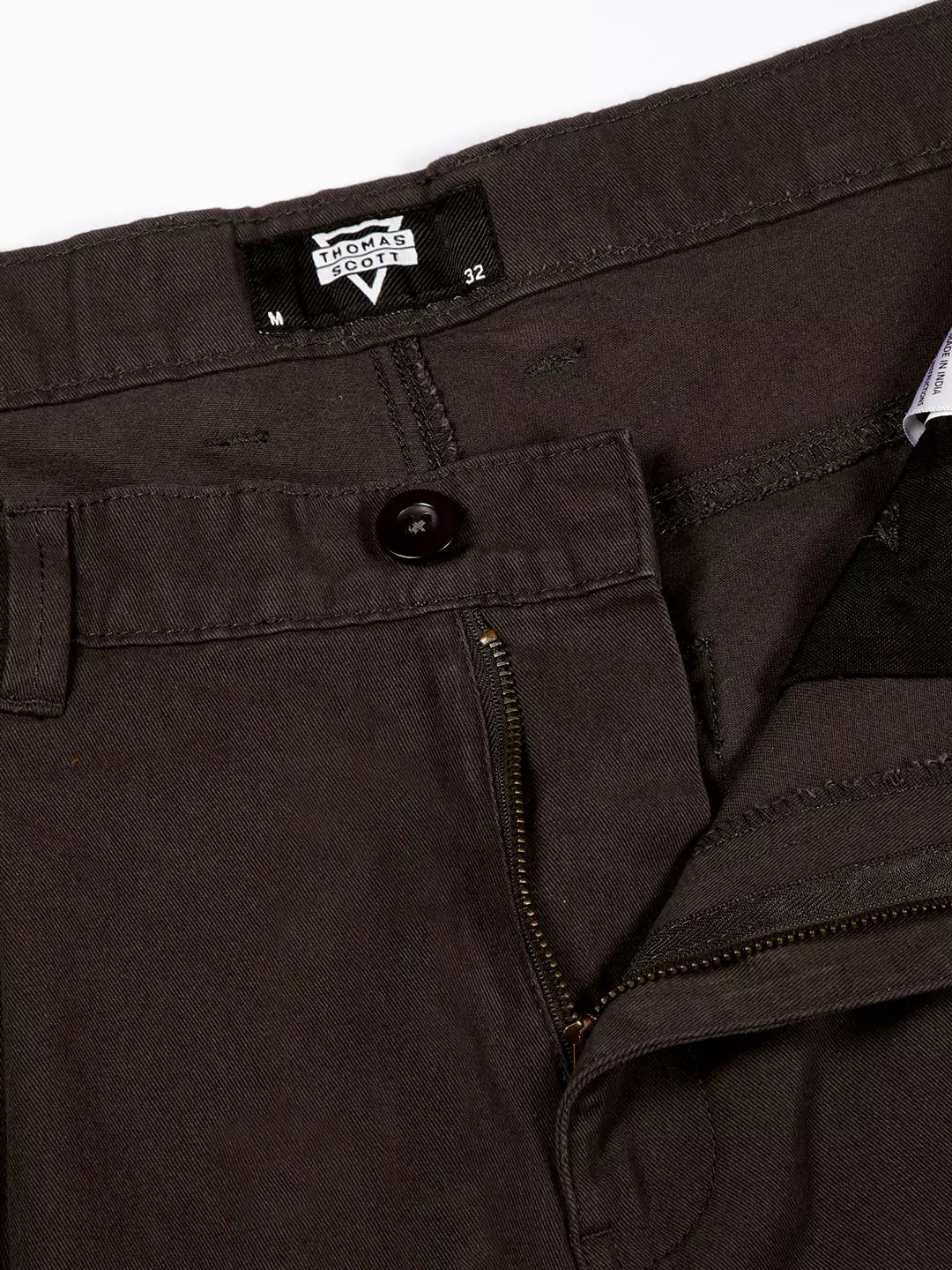 Thomas Scott Men Smart Straight Fit Mid-Rise Easy Wash Pure Cotton Chinos Trousers