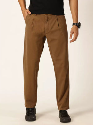 Dark Khaki Smart Straight Fit Easy Wash Pure Cotton Trouser For Men