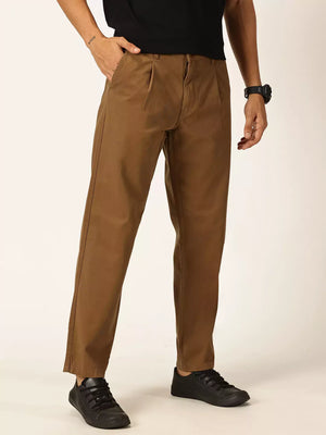Dark Khaki Smart Straight Fit Easy Wash Pure Cotton Trouser For Men