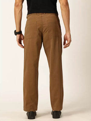 Dark Khaki Smart Straight Fit Easy Wash Pure Cotton Trouser For Men