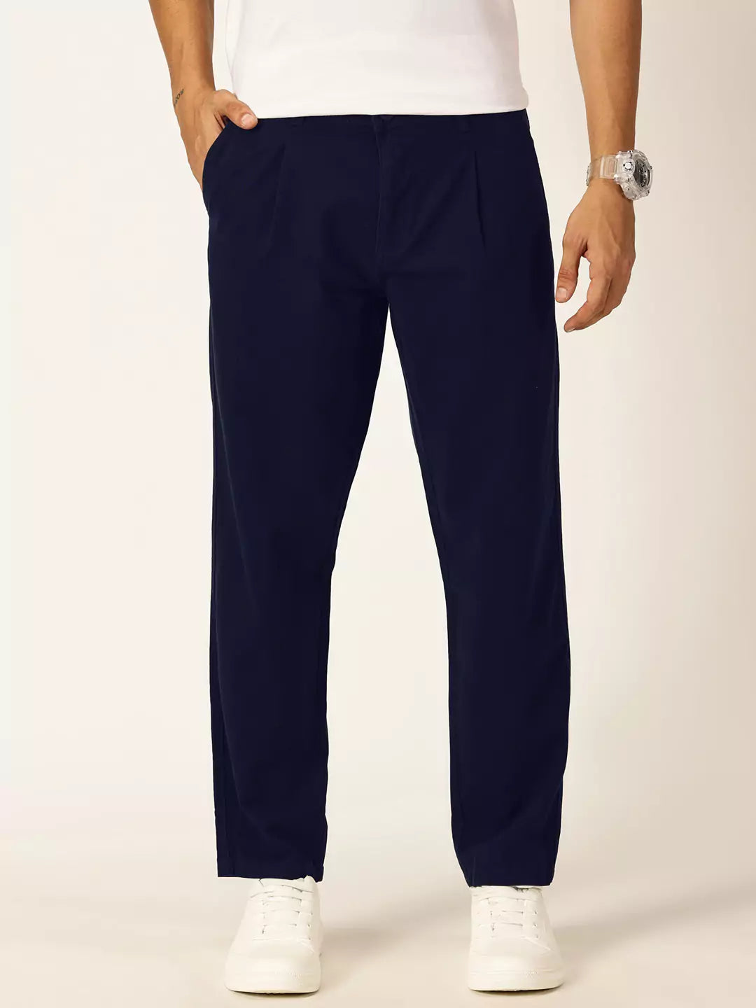Thomas Scott Men Smart Straight Fit Mid-Rise Easy Wash Pure Cotton Chino Trousers