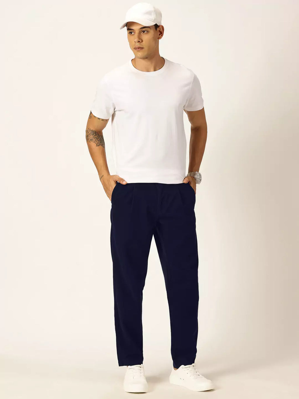 Thomas Scott Men Smart Straight Fit Mid-Rise Easy Wash Pure Cotton Chino Trousers