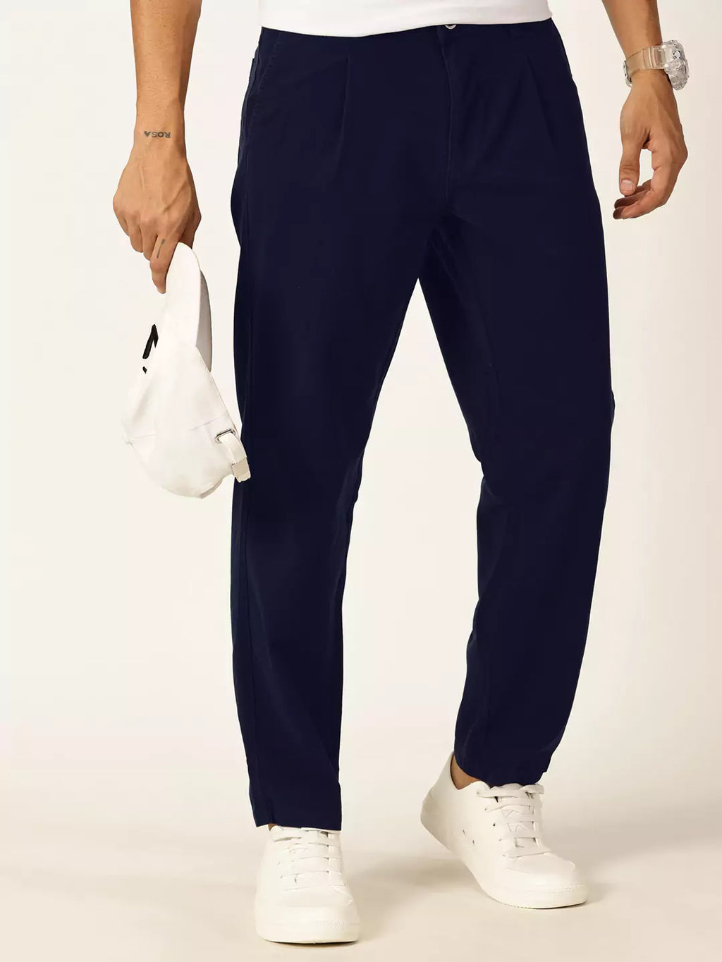 Thomas Scott Men Smart Straight Fit Mid-Rise Easy Wash Pure Cotton Chino Trousers