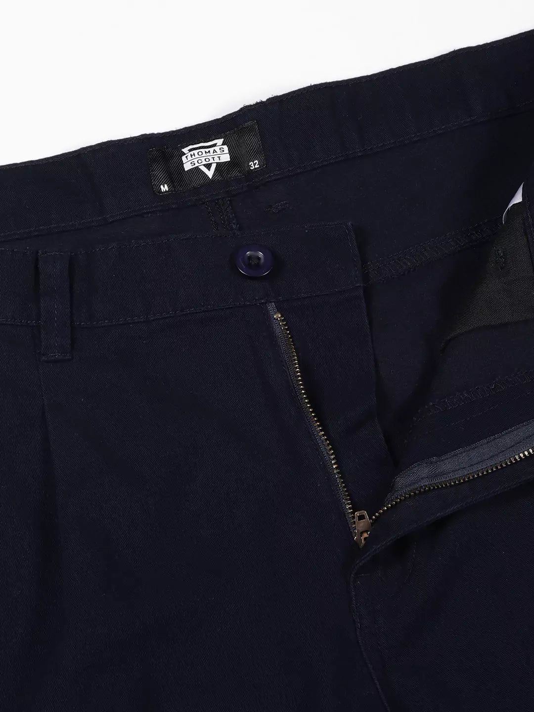 Thomas Scott Men Smart Straight Fit Mid-Rise Easy Wash Pure Cotton Chino Trousers