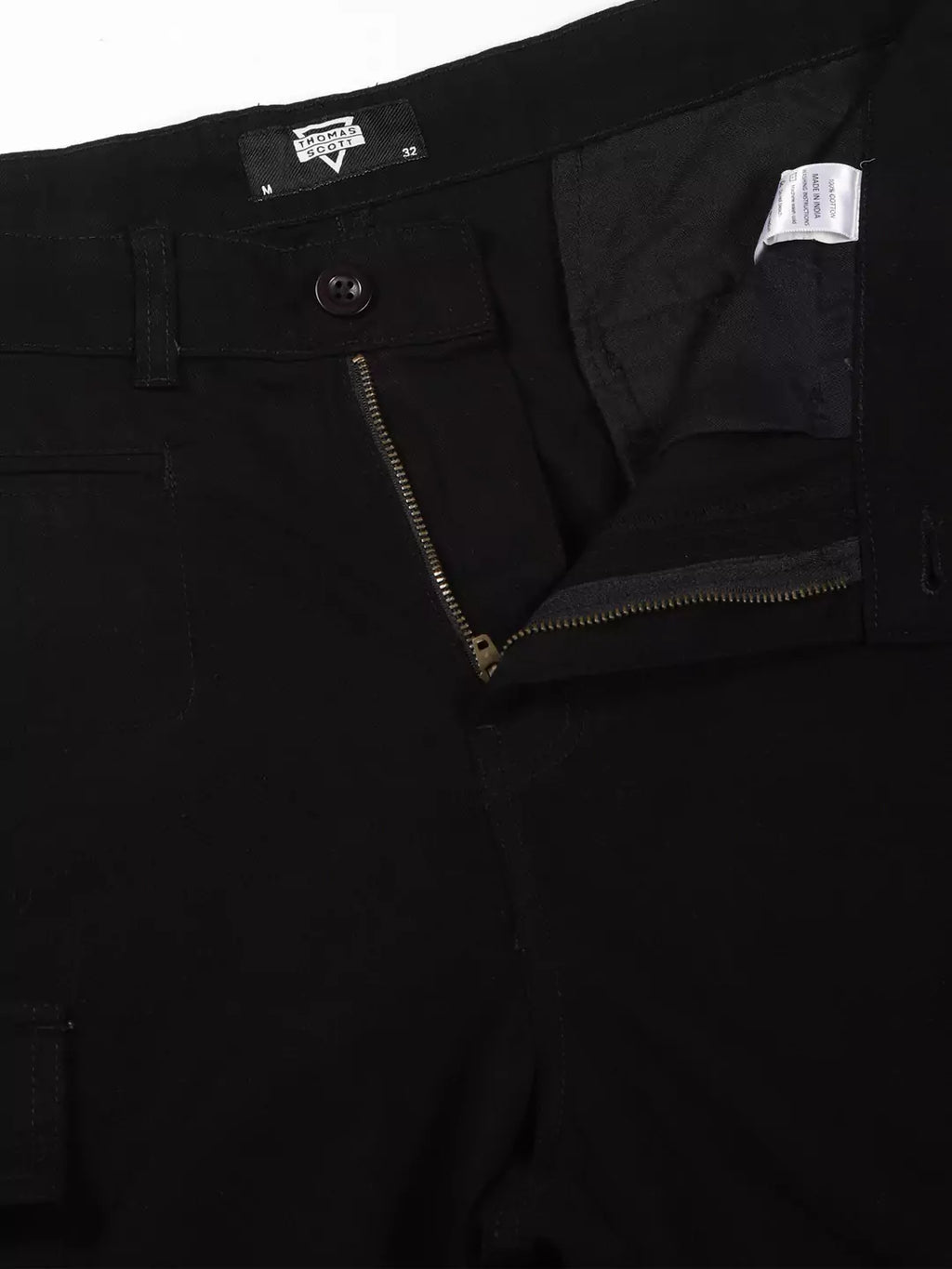 Thomas Scott Men Black Mid-Rise Straight Fit Woven Cargo Trouser