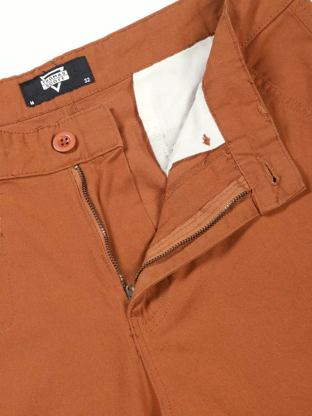 Thomas Scott Men Rust Mid-Rise Straight Fit Woven Cargo Trousers