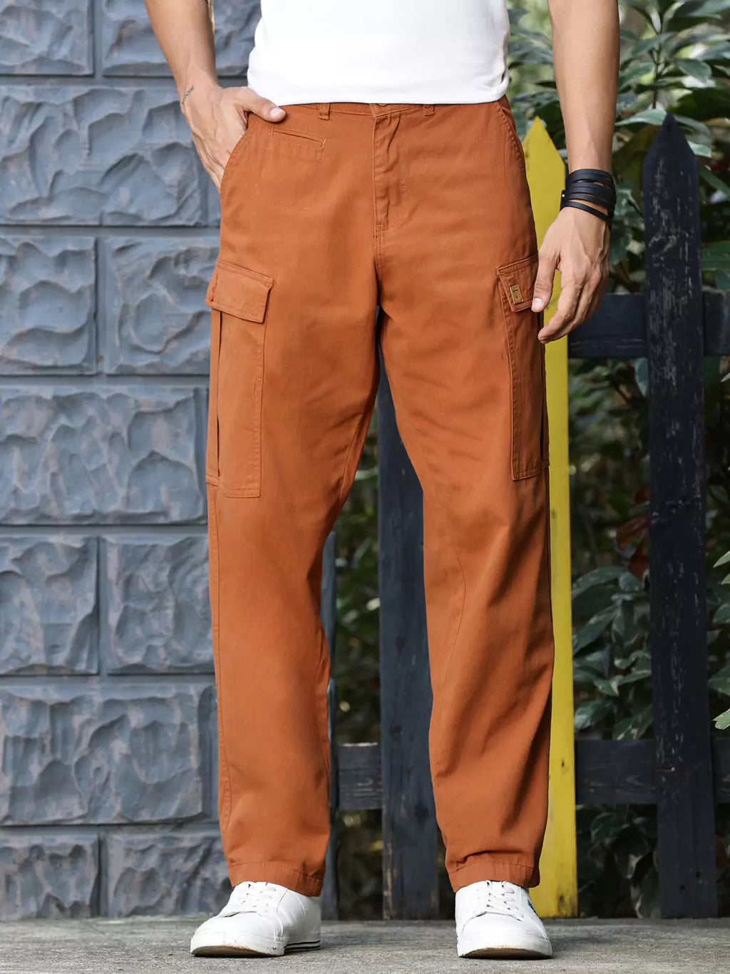 Thomas Scott Men Rust Mid-Rise Straight Fit Woven Cargo Trousers