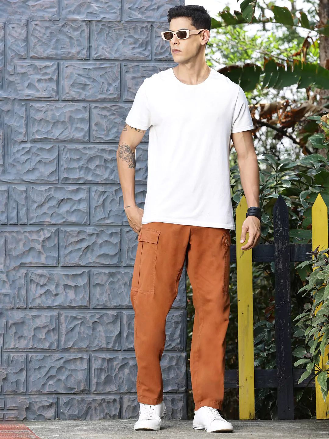 Thomas Scott Men Rust Mid-Rise Straight Fit Woven Cargo Trousers
