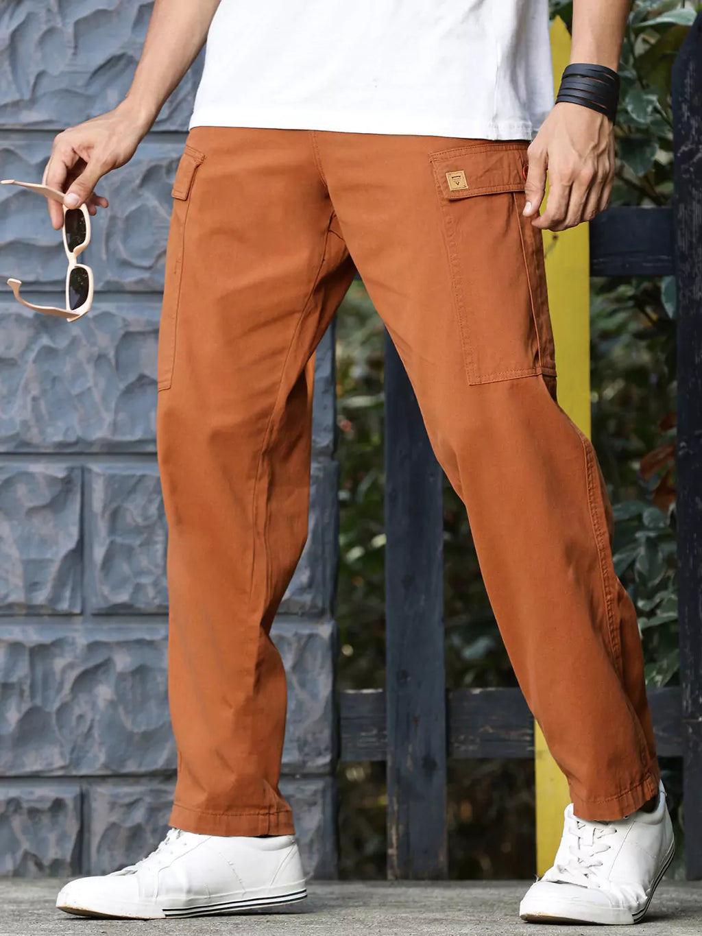 Thomas Scott Men Rust Mid-Rise Straight Fit Woven Cargo Trousers