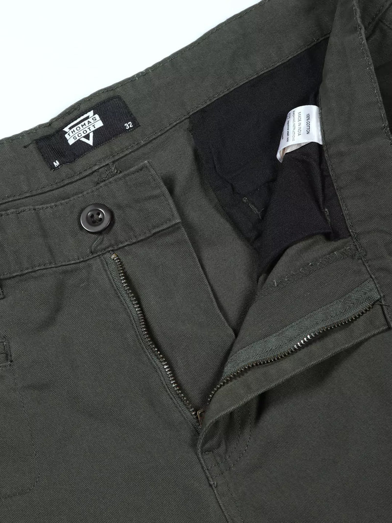 Thomas Scott Men Green Mid-Rise Straight Fit Woven Cargo Trouser