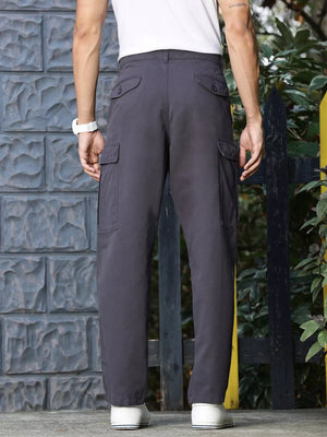 Thomas Scott Men Grey Mid-Rise Straight Fit Woven Cargo Trouser